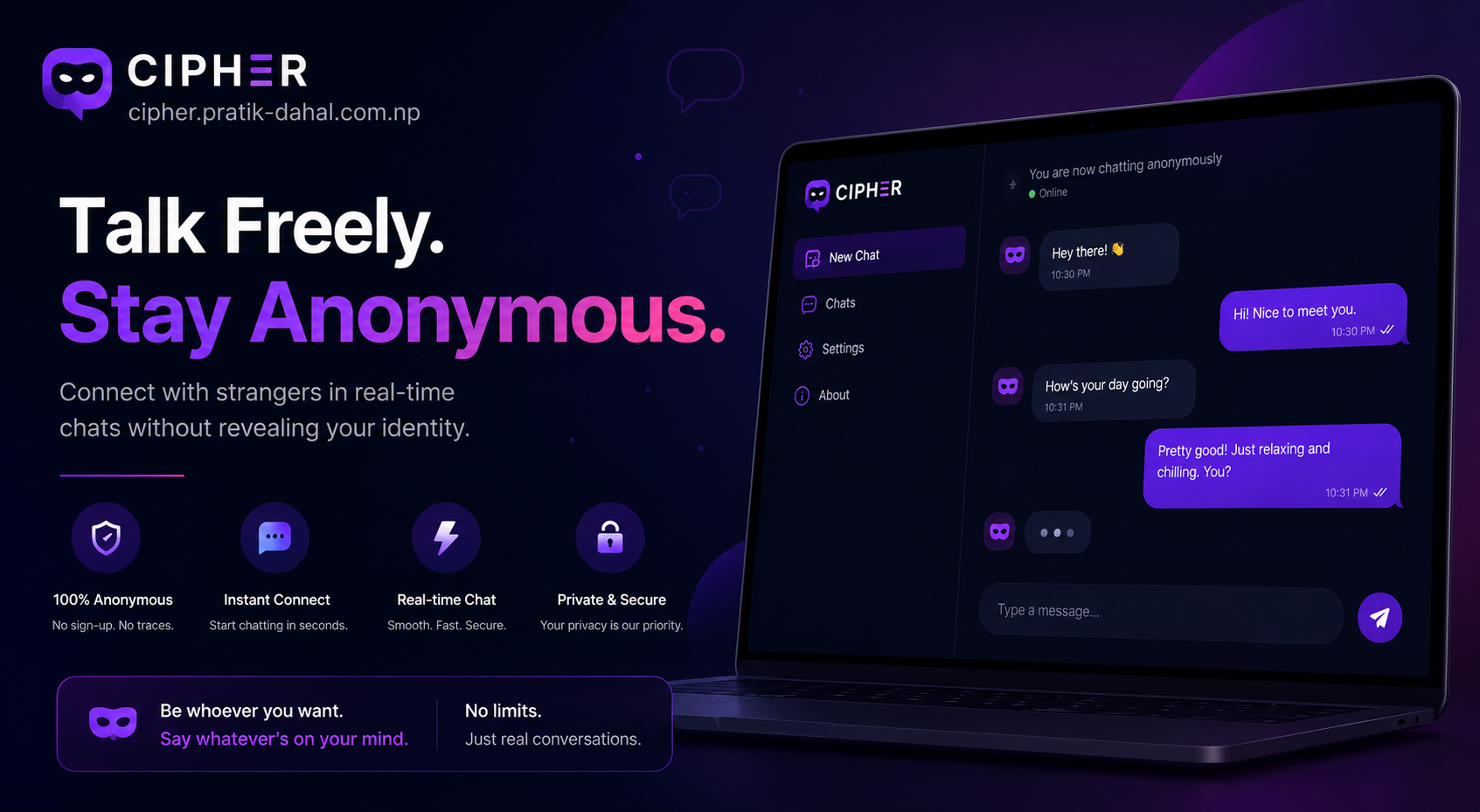 Cipher anonymous chat project preview